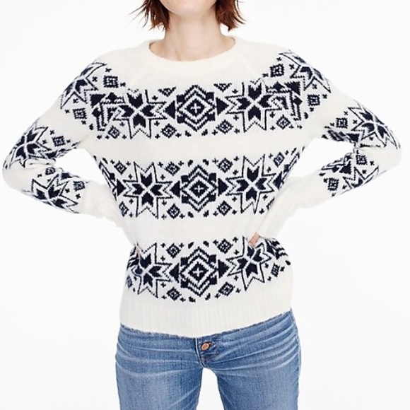 J. Crew Navy Fair Isle Striped Crew Neck Sweater - Picture 1 of 8
